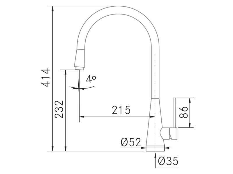 Grifos de cocina de diseño - Isi - Plano técnico