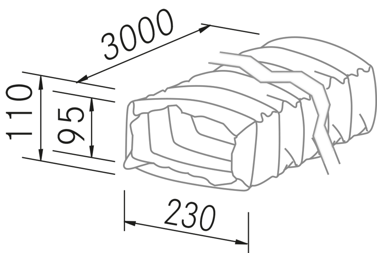 Campanas Extractoras de Cocina - Tubo flexible plano 3m. - Plano técnico