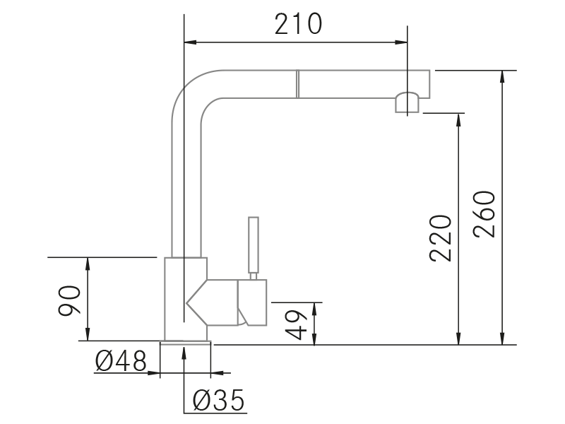 Grifos de cocina de diseño - Vita-E - Plano técnico