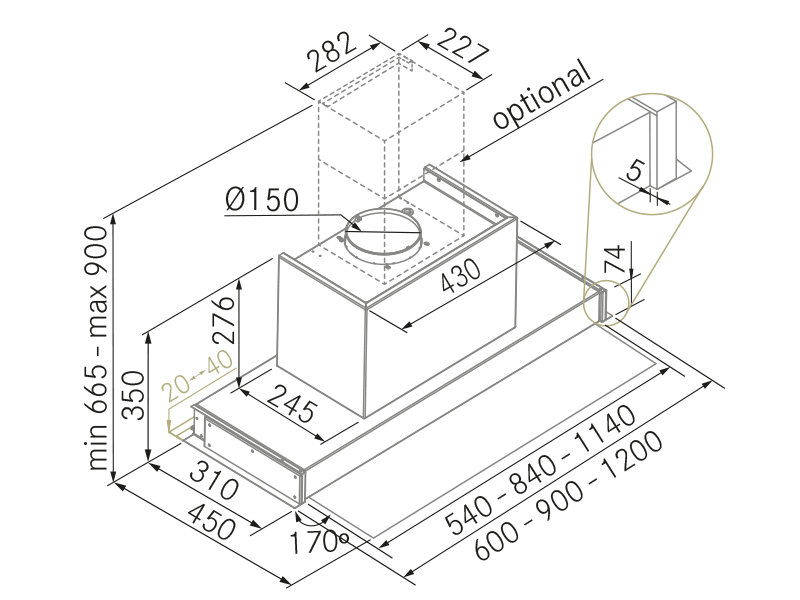 Campanas Extractoras de Cocina - Hit DripOff - Plano técnico