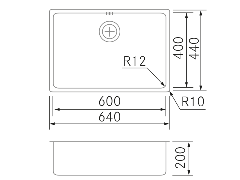 Fregaderos de cocina de diseño - Ampla 60 - Plano técnico